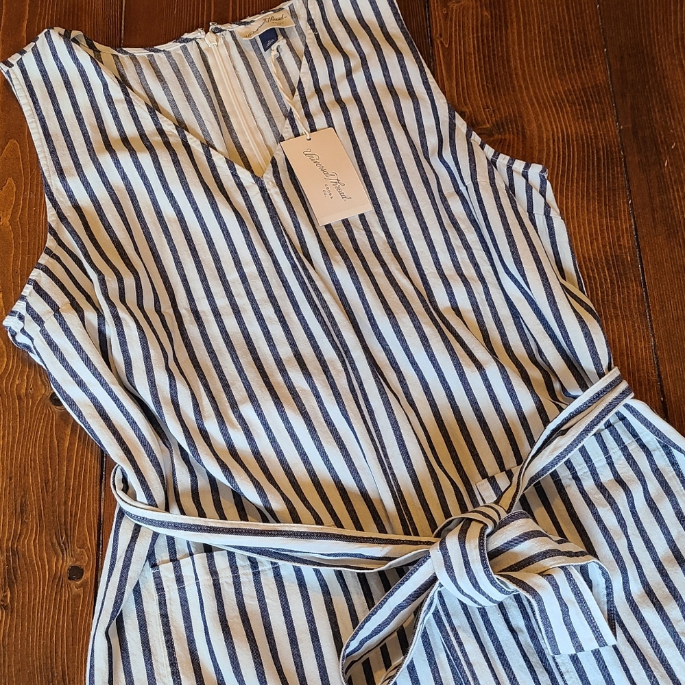 NEW Universal Thread Cotton Navy Blue White Stipe Sleeveless Jumpsuit-XL - Picture 4 of 6